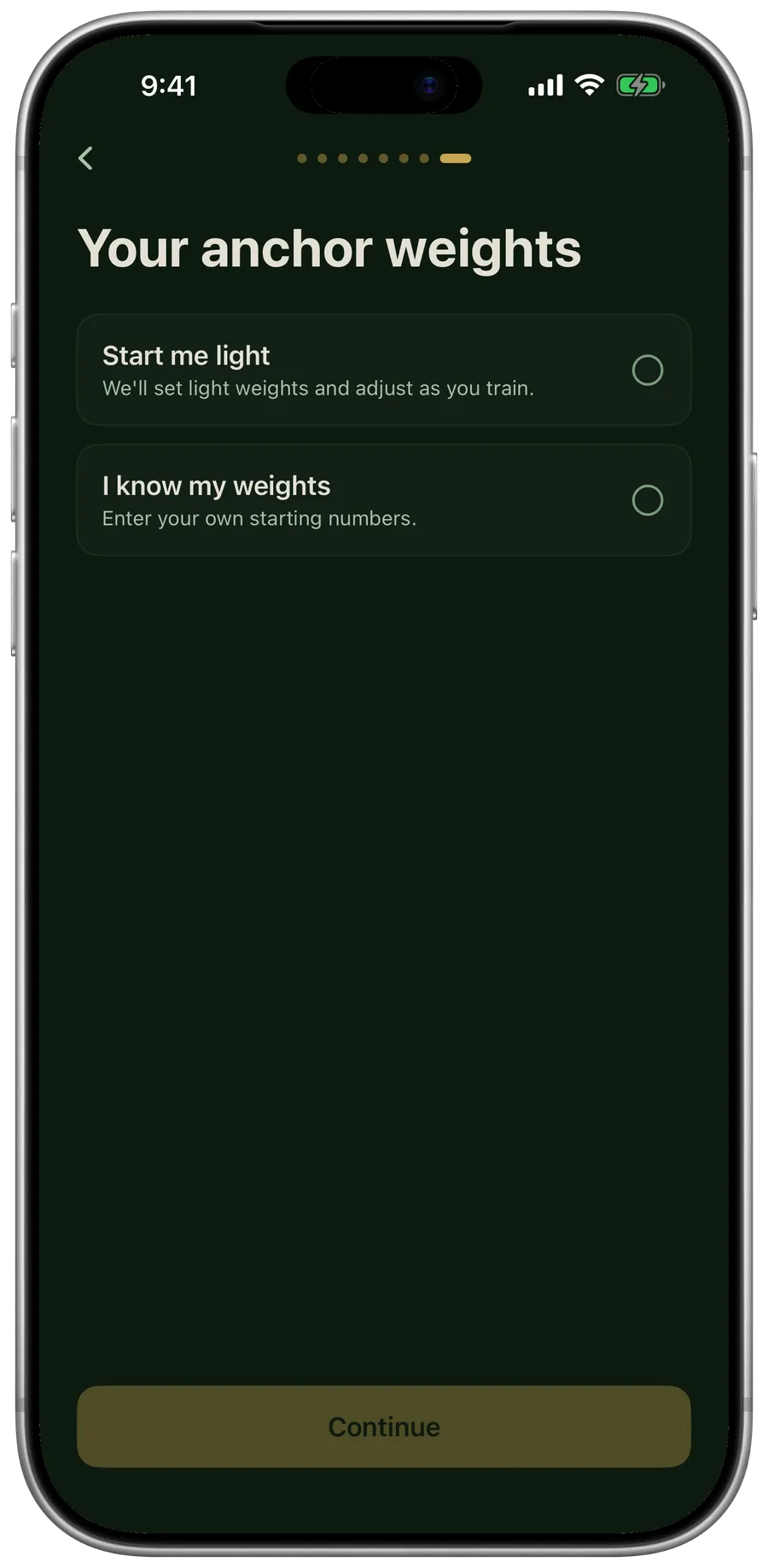 Setup: your anchor weights. Start light, or enter numbers you already know.